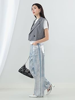 Amazon | [レイビームス] ジーンズ 箔プリント デニムパンツ